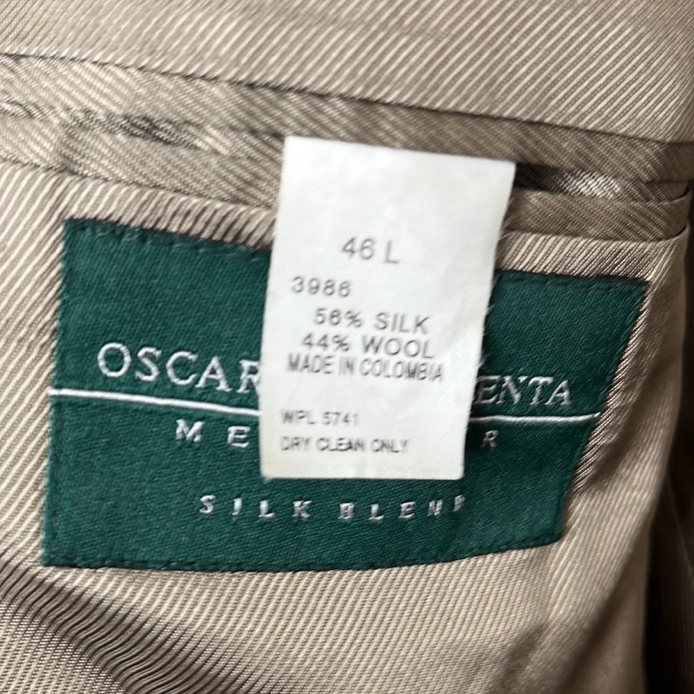 Oscar de la Renta Brown Tweed Silk Wool 2 Button Sportscoat Blazer Sz 46L SPOT